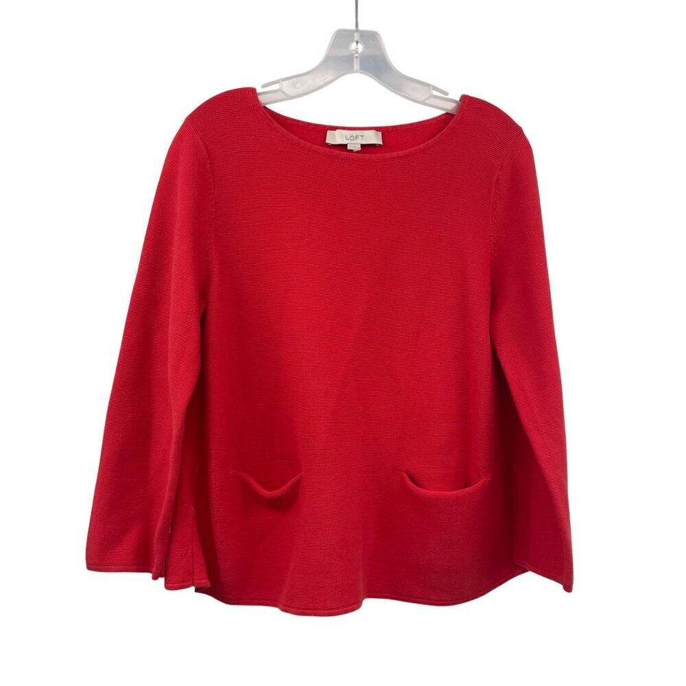 Loft Womens Boxy Pullover Sweater 3/4 Sleeve Orange Size Small Pockets